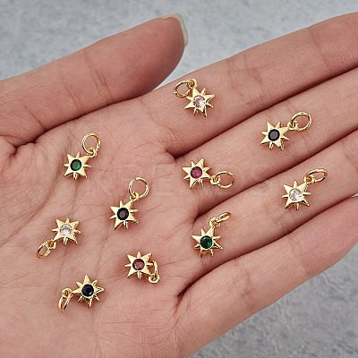 16Pcs 8 Colors Brass Micro Pave Cubic Zirconia Pendants KK-SZ0003-92-1