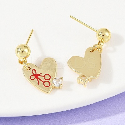 Brass Micro Pave Clear Cubic Zirconia Heart Dangle Stud Earrings EJEW-S277-12G-1