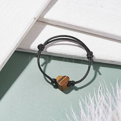 Natural Stone Heart Braided Cord Bracelet BJEW-JB07685-1