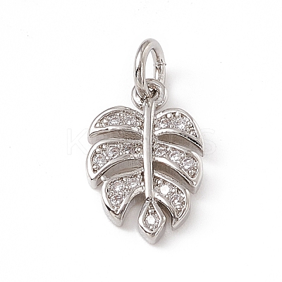 Brass Micro Pave Clear Cubic Zirconia Leaf Charms ZIRC-F132-62P-1
