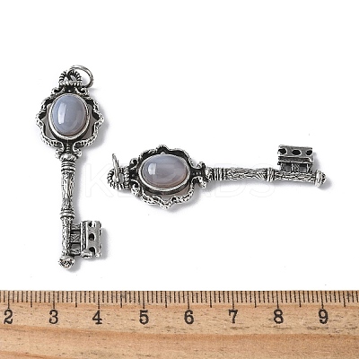 Key Brass Natural Grey Agate Big Pendants KK-D361-01AS-24-1
