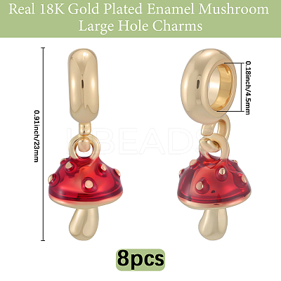 8Pcs Brass Red Enamel Vegetable European Dangle Charms OPDL-BBC0001-03G-02-1