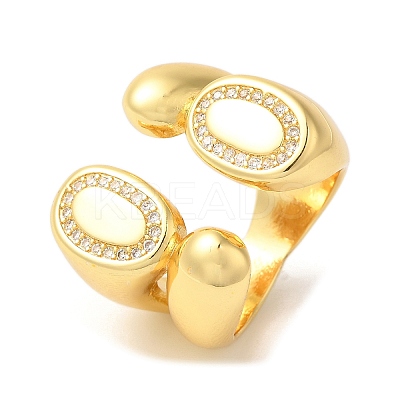 Oval Brass Micro Pave Clear Cubic Zirconia Open Cuff Rings RJEW-U008-19G-1
