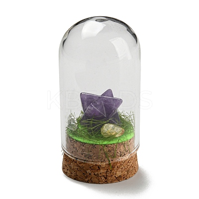 Natural Amethyst Polygon Display Decoration with Glass Dome Cloche Cover DJEW-B009-05I-1