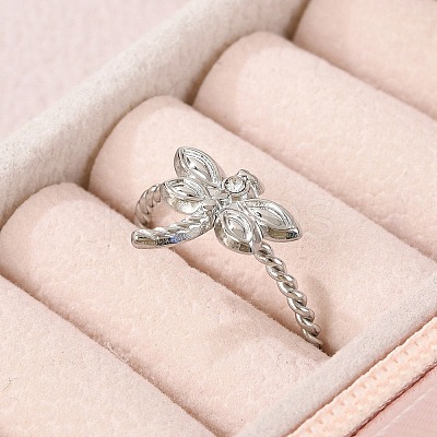 304 Stainless Steel Crystal Rhinestone Cuff Rings for Women LS-RJEW-G338-02P-1