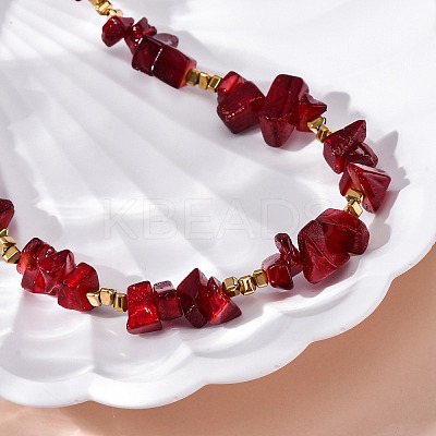 Nuggets Red Glass & Synthetic Non-magnetic Hematite Beaded Necklaces NJEW-U026-18G-1