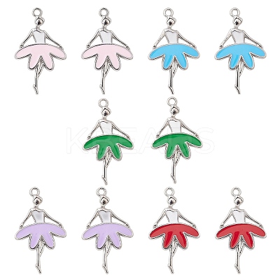 10Pcs 5 Colors Alloy Enamel Pendants ENAM-YW0002-90-1
