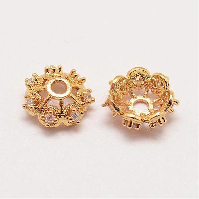 Long-Lasting Plated Brass Micro Pave Grade AAA Cubic Zirconia Fancy Bead Caps ZIRC-G090-59G-1