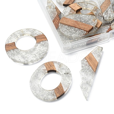 20Pcs 10 Styles Transparent Resin & Walnut Wood Big Pendants RESI-YW0001-31-1