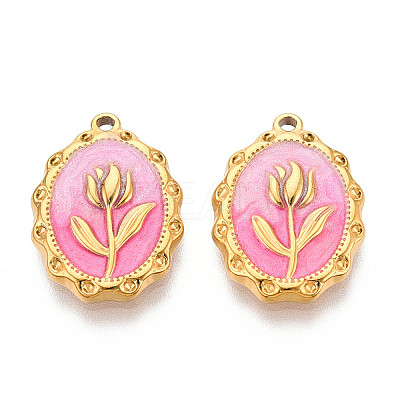 304 Stainless Steel Enamel Pendants STAS-N110-27B-G-1