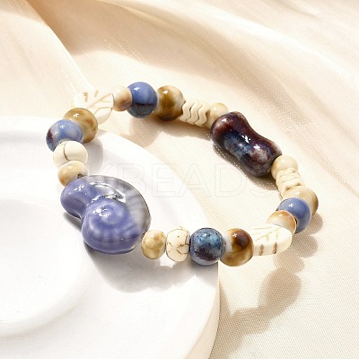 Handmade Porcelain Beads & Synthetic Howlite Beads Stretch Bracelets for Women BJEW-D307-01C-1
