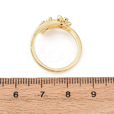 Flower Brass Micro Pave Cubic Zirconia Cuff Rings for Women RJEW-L334-01G-1