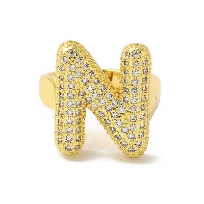 Letter Brass Micro Pave Clear Cubic Zirconia Open Cuff Ring for Women RJEW-N046-03N-G-1