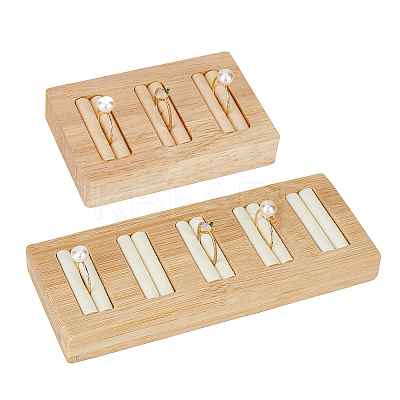 2Pcs 2 Styles Rectangle 5-Slot Bamboo & 3-Slot Wood Ring Display Tray Stands RDIS-HY0001-02B-1