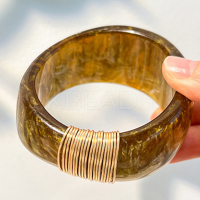 Resin Wide Bangels with Alloy Wire Wrapped for Women WG69B81-02-1