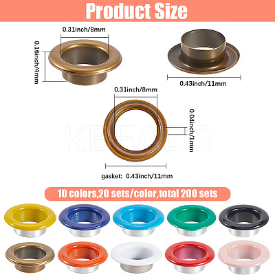 200 Sets 10 Colors Iron Grommet Eyelet Findings SCRA-GF0001-10B-02-1