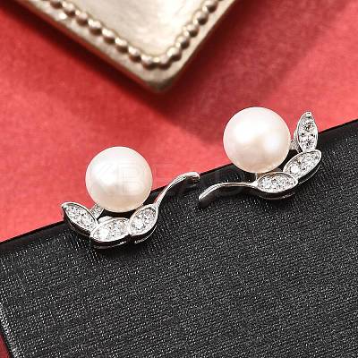 925 Sterling Silver Clear Cubic Zirconia Leaf Stud Earrings EJEW-L300-08P-1