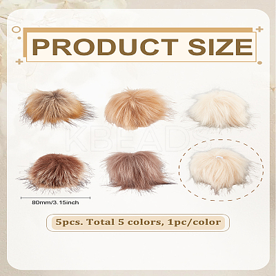 5Pcs 5 Colors Faux Fox Fur Soft Pompom Ball AJEW-LP0009-17A-1