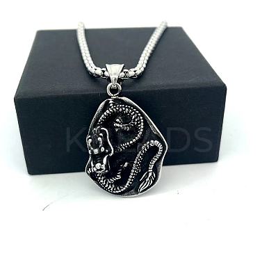 Vintage Punk 304 Stainless Steel Dragon Pendant Necklaces for Men GS6470-1