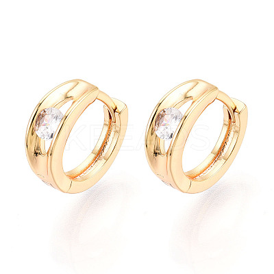 Brass Micro Pave Clear Cubic Zirconia Hoop Earrings EJEW-T048-46G-1