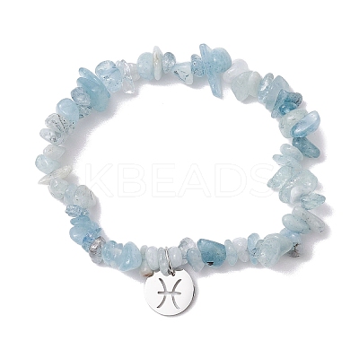 Natural Aquamarine Stretch Bracelets BJEW-JB11147-12-1