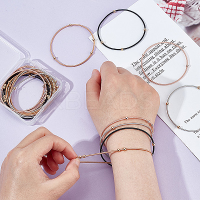 24Pcs 4 Colors Stainless Steel Satellite Chains Stretch Bracelets Set for Women BJEW-UN0001-36-1