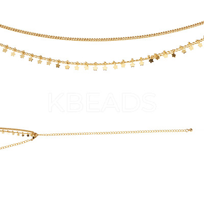 Brass Star Charm Double Layer Curb Waist Chains for Women NJEW-TA00192-1