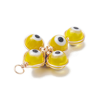Brass Wire Wrapped Handmade Evil Eye Lampwork Pendants PALLOY-TA00036-02-1