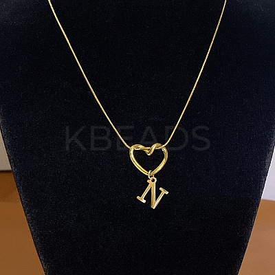 304 Stainless Steel Heart with Initial Pendant Necklaces for Women FS-WG4DC9E-14-1