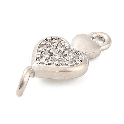 Brass Micro Pave Clear Cubic Zirconia Heart Connector Charms KK-H527-03B-P-1