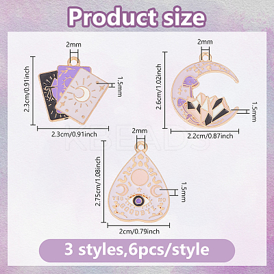 18Pcs 3 Styles Tarot Style Alloy Eanaml Pendants FIND-DC0006-60-1