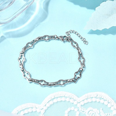 2Pcs 2 Styles 304 Stainless Steel Hollow Cross-Linked Chain Bracelets for Couple BJEW-JB12293-1