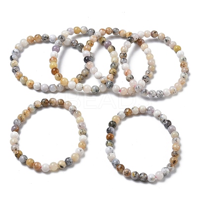Natural Green Opal Round Beads Stretch Bracelets for Women BJEW-Z158-03L-04-1