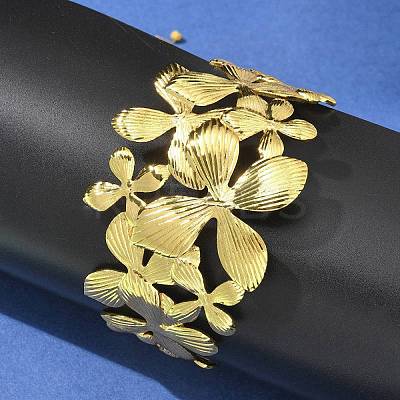 304 Stainless Steel Open Cuff Bangles for Women LS-BJEW-U019-01G-1