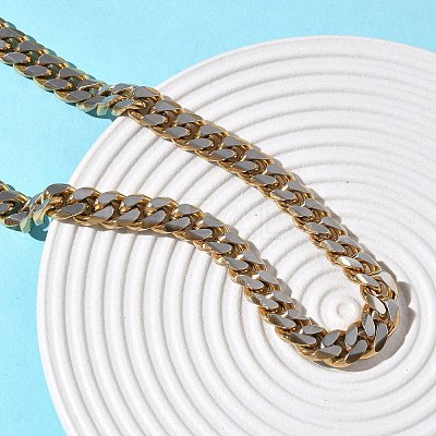 10MM 201 Stainless Steel Cuban Link Chain Necklaces for Women Men NJEW-F360-01G-1