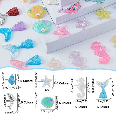 35Pcs 35 Styles Translucent Resin Sea Animal Decoden Cabochons RESI-FH0001-63-1