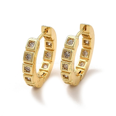 Clear Cubic Zirconia Square Hoop Earrings EJEW-G342-10G-1