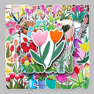 50Pcs Tulip Pattern Waterproof PVC Plastic Scrapbook Stickers STIC-PW0001-365-1