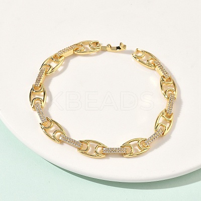 Clear Cubic Zirconia Oval Link Chains Bracelet BJEW-G773-04G-1