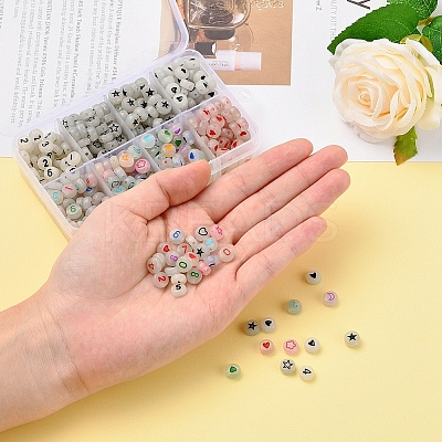 480Pcs 8 Style Flat Round Luminous Acrylic Beads DIY-YW0003-01-1