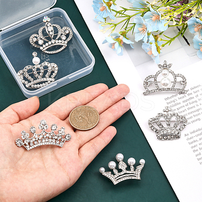 6Pcs 6 Style Crystal Rhinestone Crown Brooch Pins with Plastic Pearl Beaded JEWB-CA0001-29-1