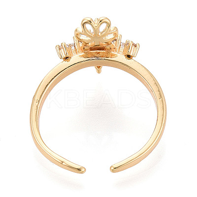 Crown Brass Micro Pave Clear Cubic Zirconia Cuff Ring Settings KK-T076-24G-1