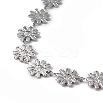 Enamel Daisy Link Chain Necklace NJEW-P220-01P-07-1