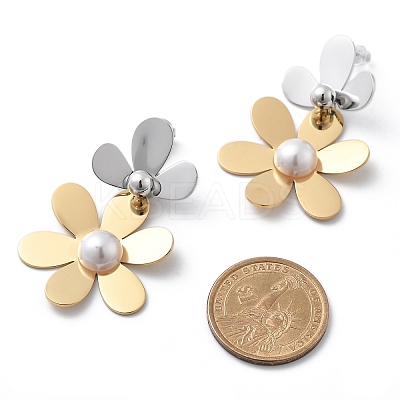 304 Stainless Steel Flower Stud Earrings for Women STAS-Z112-22GP-1