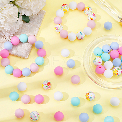 60Pcs 6 Styles Food Grade Eco-Friendly Silicone Focal Beads SIL-PA0001-11-1