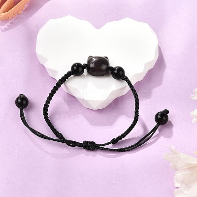 Cat Head Resin Brainded Bead Bracelets BJEW-L701-02B-1