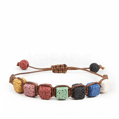 Handmade Weave Random Macaron Color Adjustable Dyed Natural Lava Rock Braided Bead Bracelets for Women Men RY4877-3-1