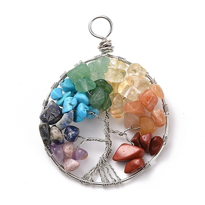 Natural & Synthetic Gmestone Copper Wire Big Pendants PALLOY-JF01433-03-1