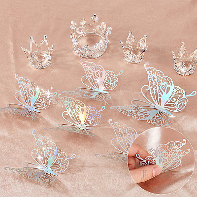 Alloy Rhinestones Crown & Acrylic Cake Toppers & Paper Wall Stickers and Crystal Head Steel Sewing Craft Positioning Needles for Birthday Cake Decoration DIY-SP0003-27S-1