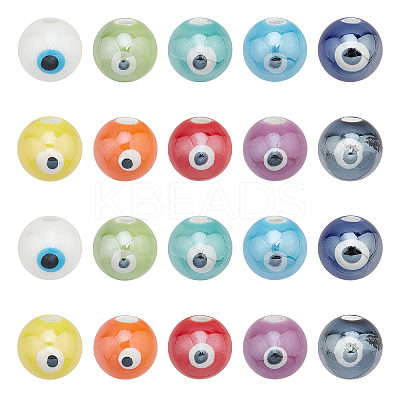 20Pcs 10 Colors Handmade Porcelain Ceramic Beads PORC-NB0001-12-1